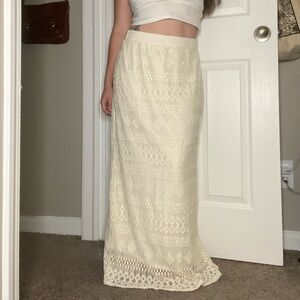 Shoujo Girl Bohemian Cottagecore Coquette Ivory Lace Maxi Skirt